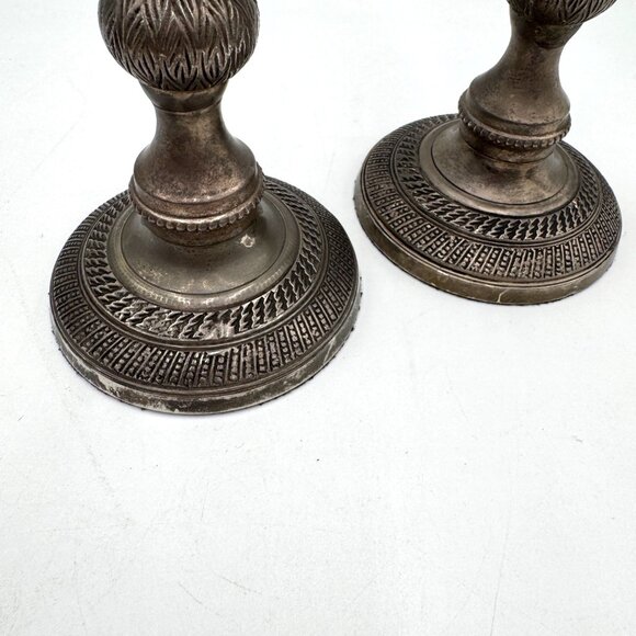 Vintage Set of 2 Silverplate Pillar Candle Sticks Made in India holders - Picture 2 of 9